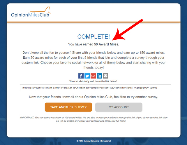 Survey Completion Page - Those miles are already in your account!