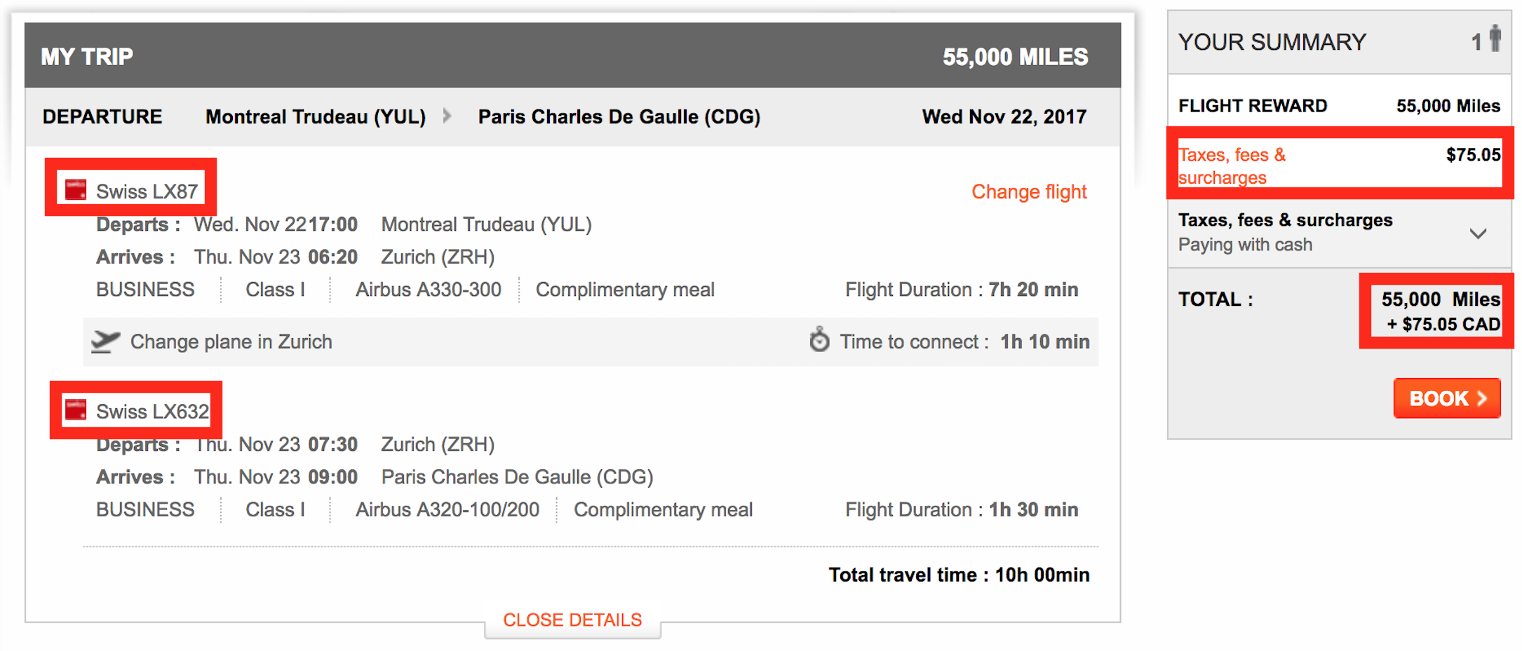 Air Canada Mileage Chart