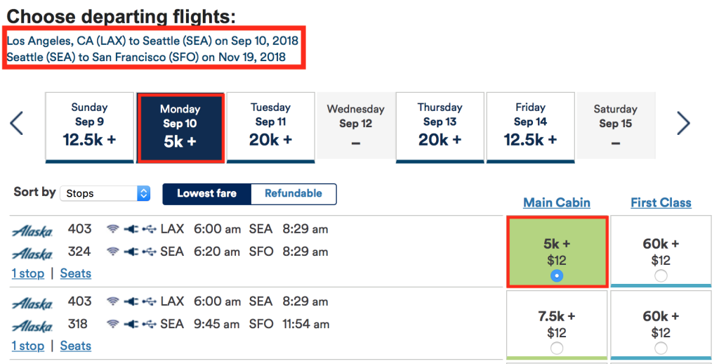 Alaska Airlines Flight Search Results